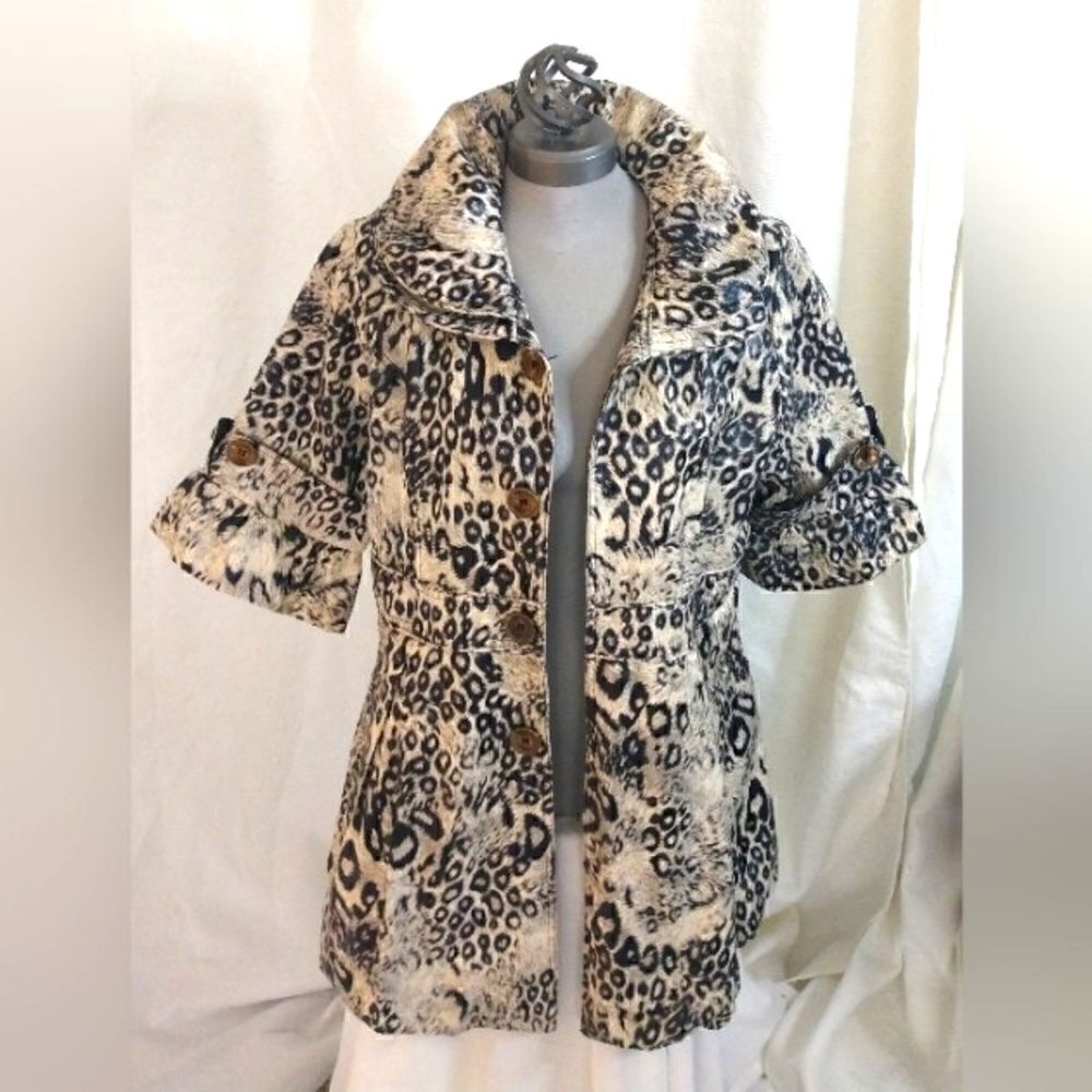 Red Coral Animal Print Faux Fur Jacket Coat Rain SZ xlarge